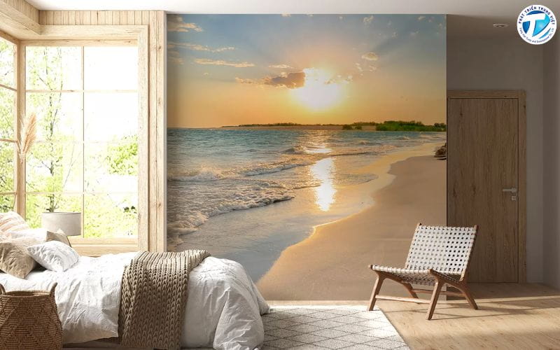 Decal dán tường 3D khổ lớn phong cảnh biển
